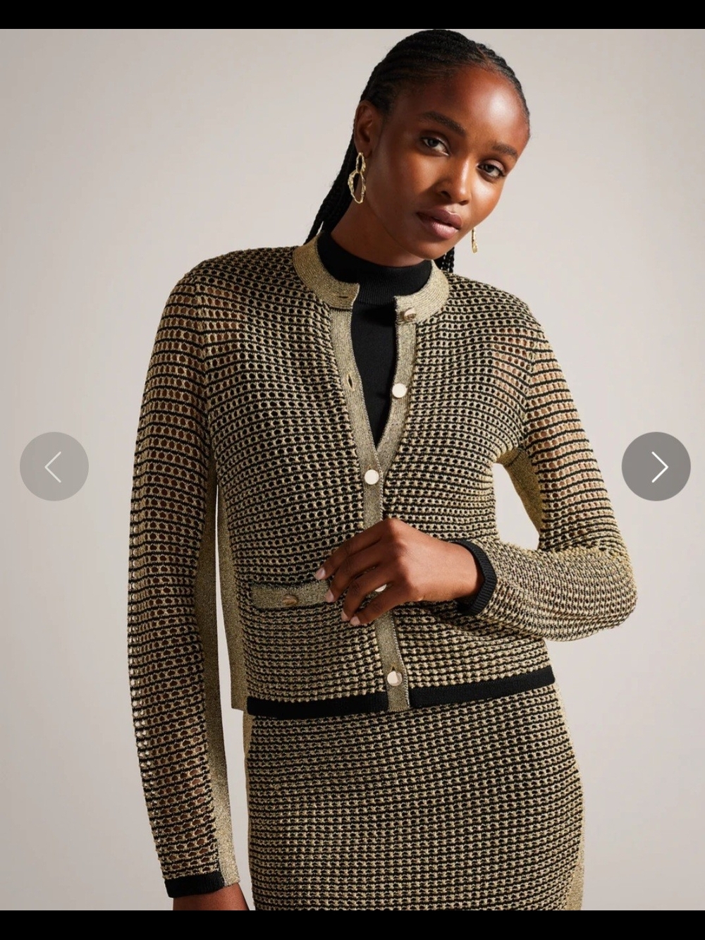 Ted Baker London Sallyan Metallic Gold and Black Knit Blazer
